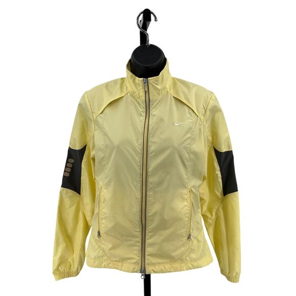 Nike Windbreaker Jacket WMNS S Yellow Full Zip, Reflective Sleeves, Lightweight - Picture 4 of 13
